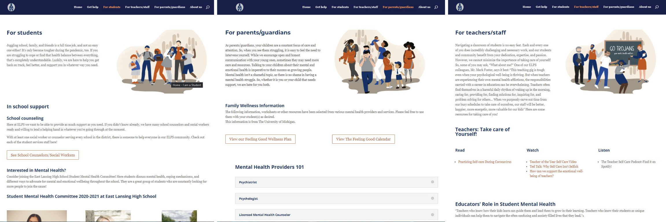 final designs of Trojan Mental Health Matters Website