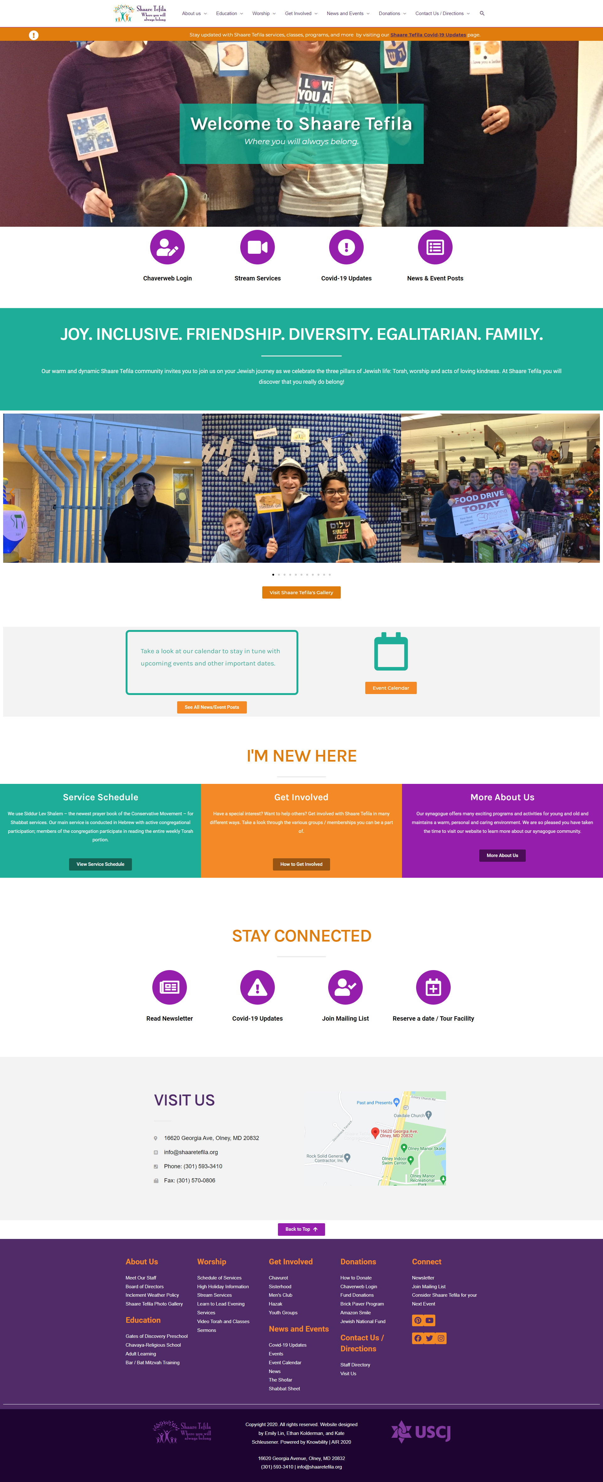 final design of Shaare Tefila's homepage