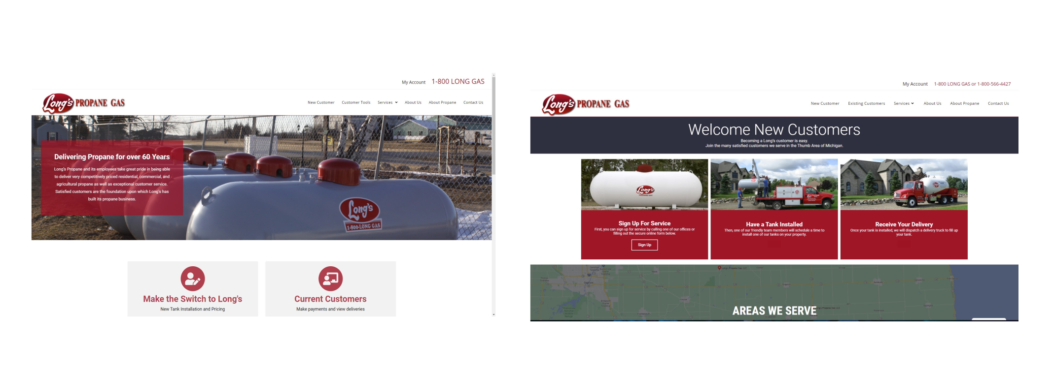 the longs gas updated homepage and new customer page